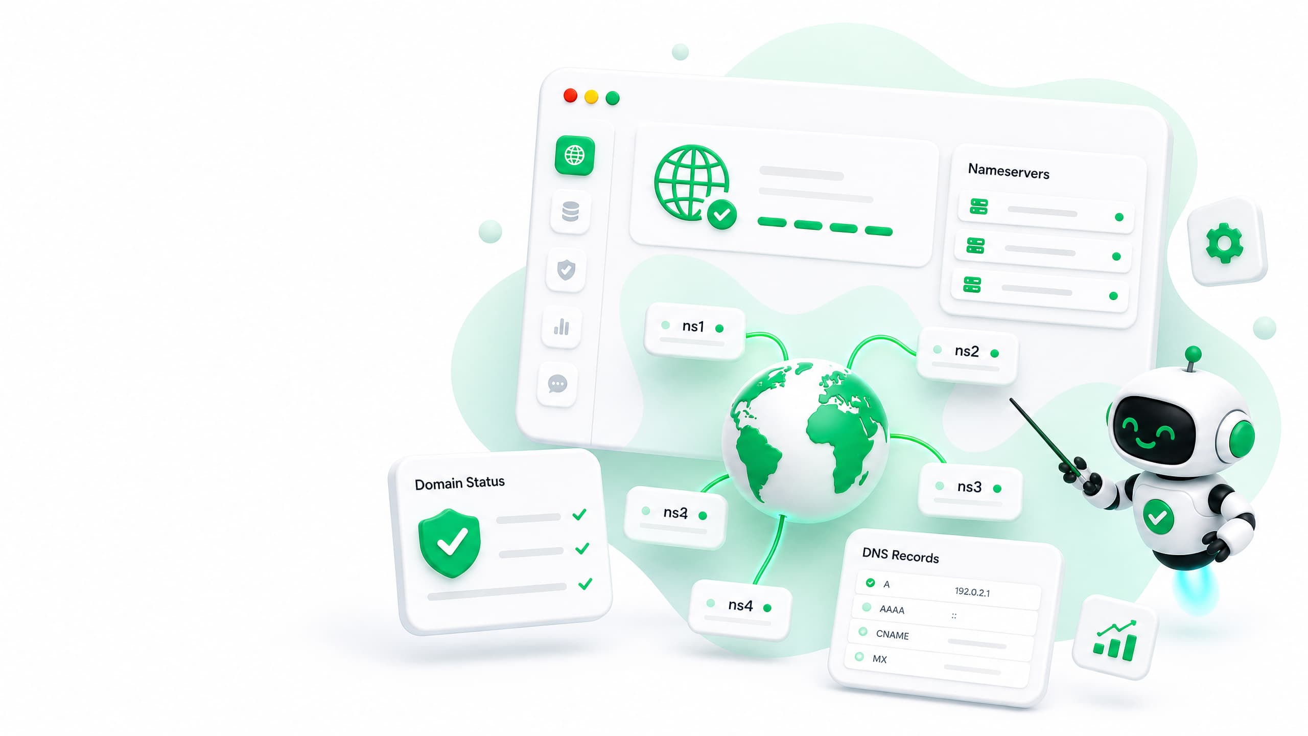 Domain registration and DNS management overview illustration